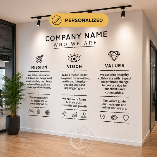 Custom Mission Vision Values Wall Decal, Office Wall Decor, Business Sign
