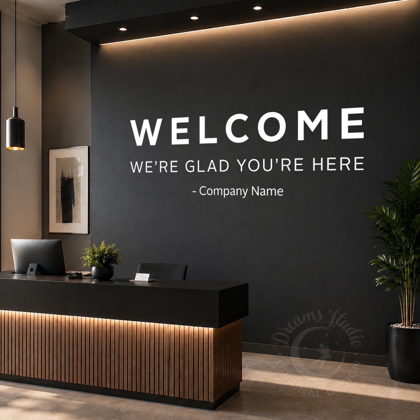 WELCOME Wall Decal, Modern Reception Sign with Custom Company Name