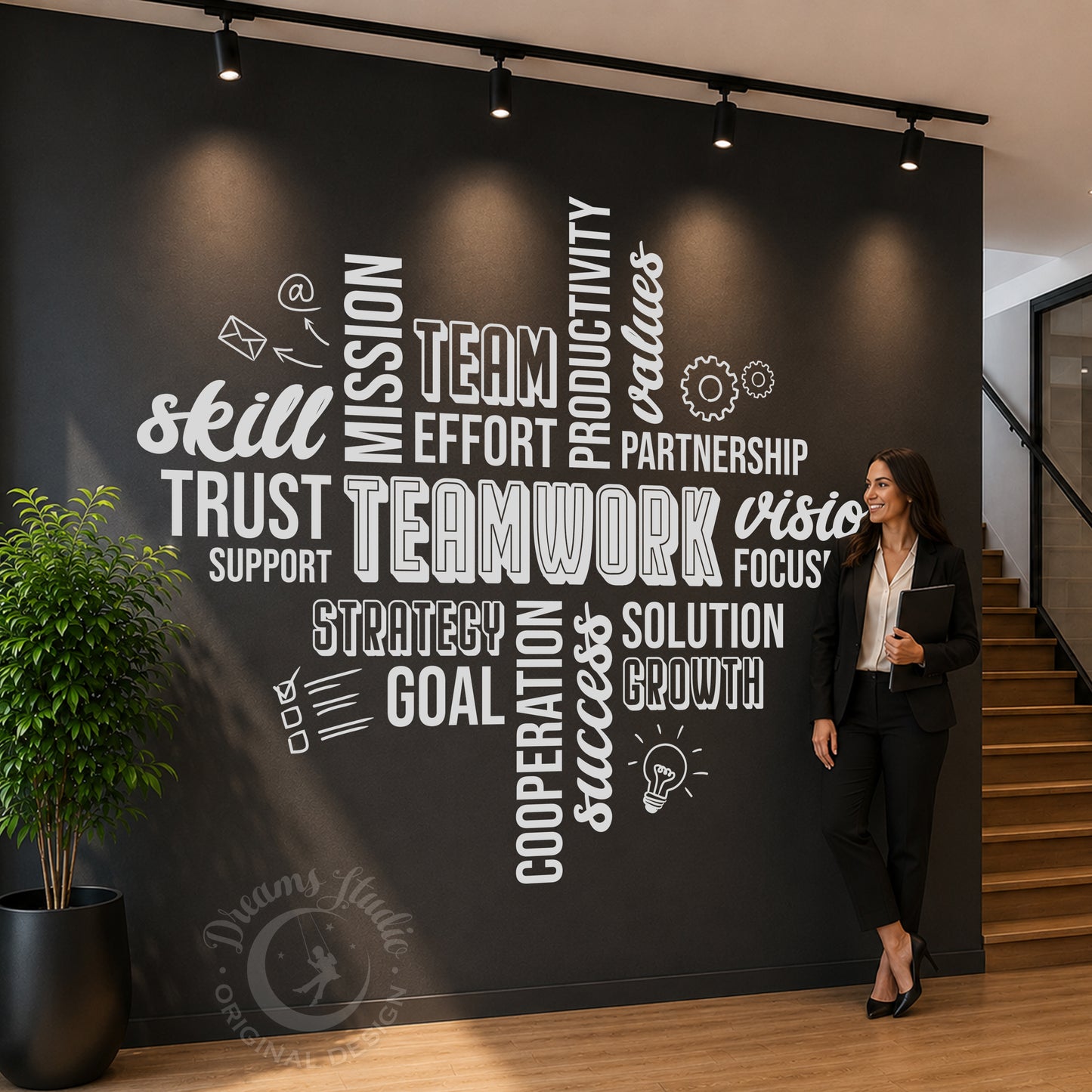Wall Vinyl Decal TEAMWORK, motivational, inspirational, values, word cloud