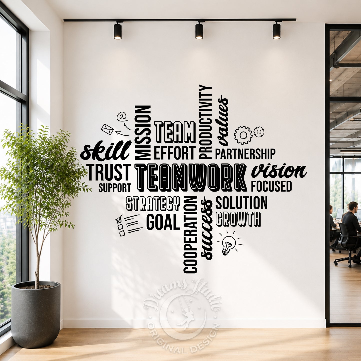 Wall Vinyl Decal TEAMWORK, motivational, inspirational, values, word cloud