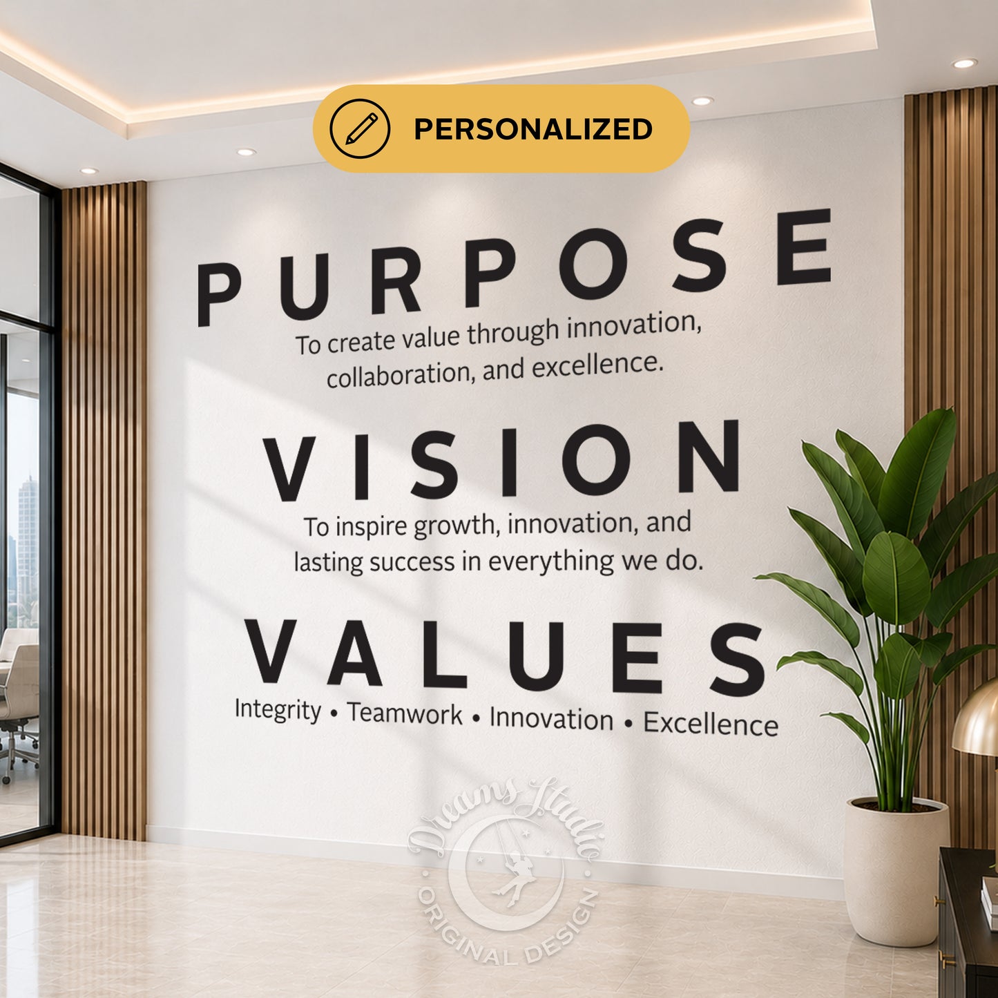 Custom Purpose Vision Values Wall Decal, Company Mission Statement, Office Wall Decor
