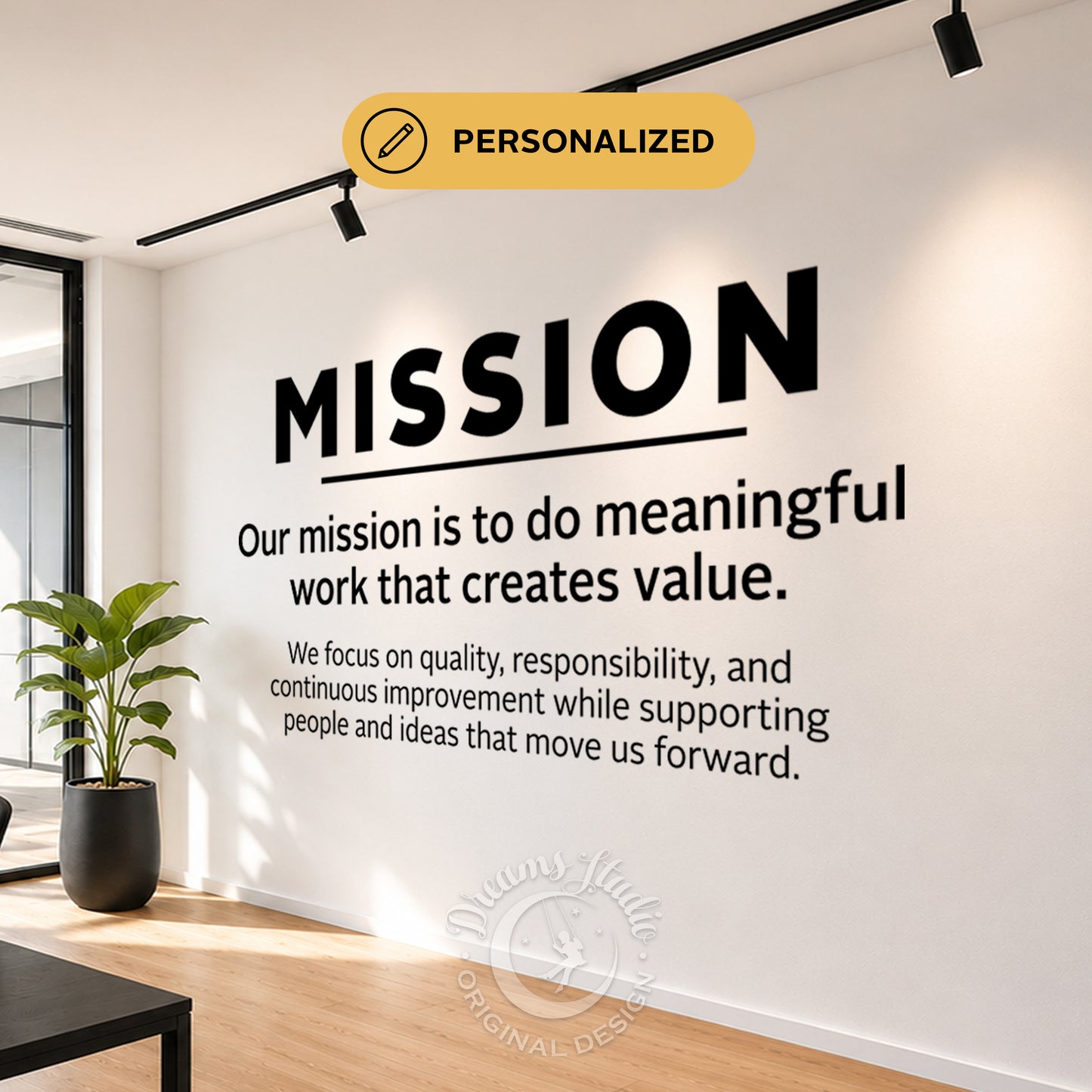 Mission Statement Wall Decal, Modern Office Culture Decor, Custom Text Available