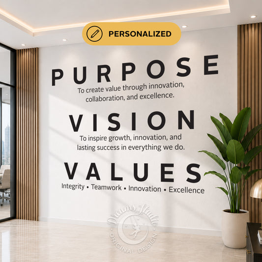 Custom Purpose Vision Values Wall Decal, Company Mission Statement, Office Wall Decor