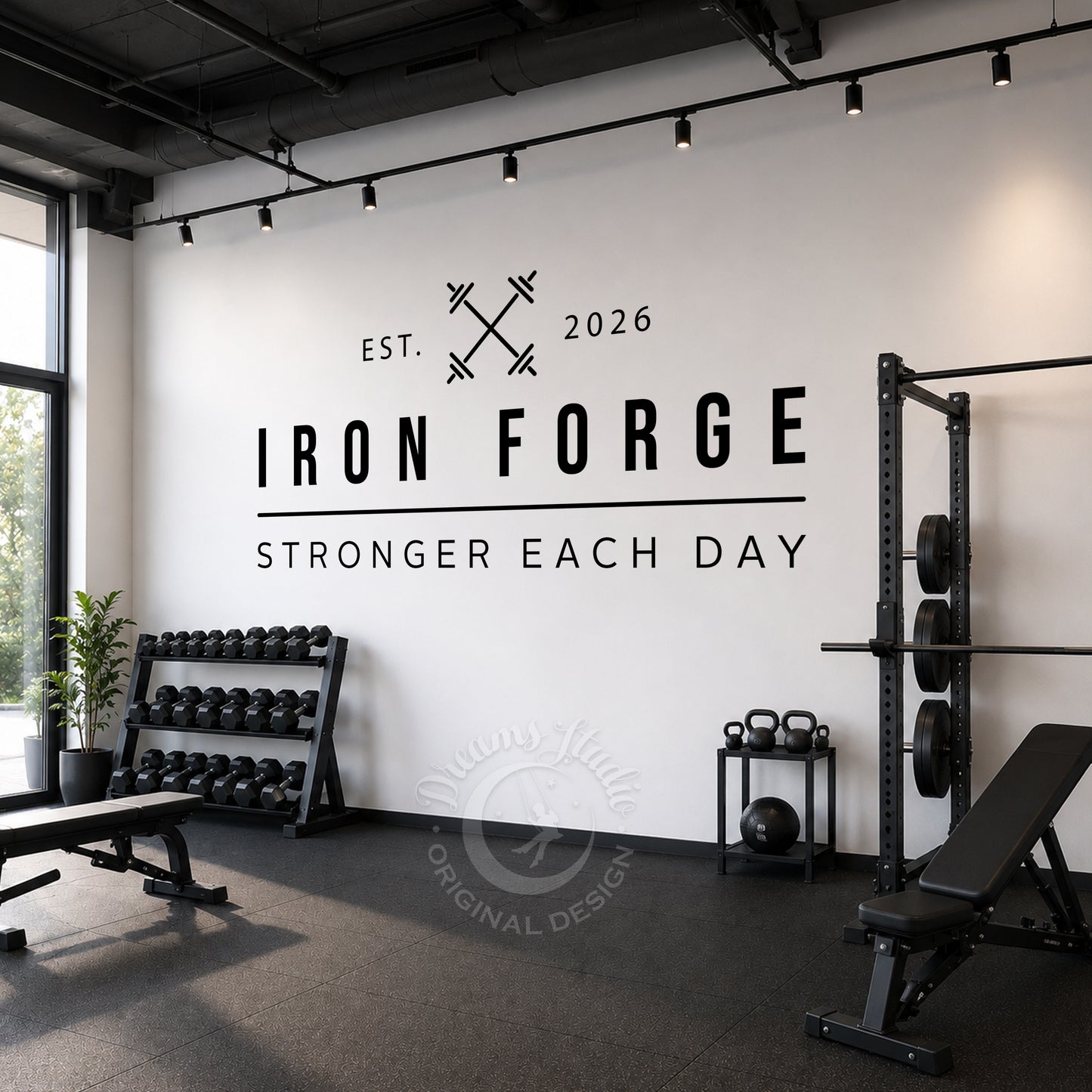 Personalized Gym Name Decal with EST Year - Modern Fitness Wall Decor