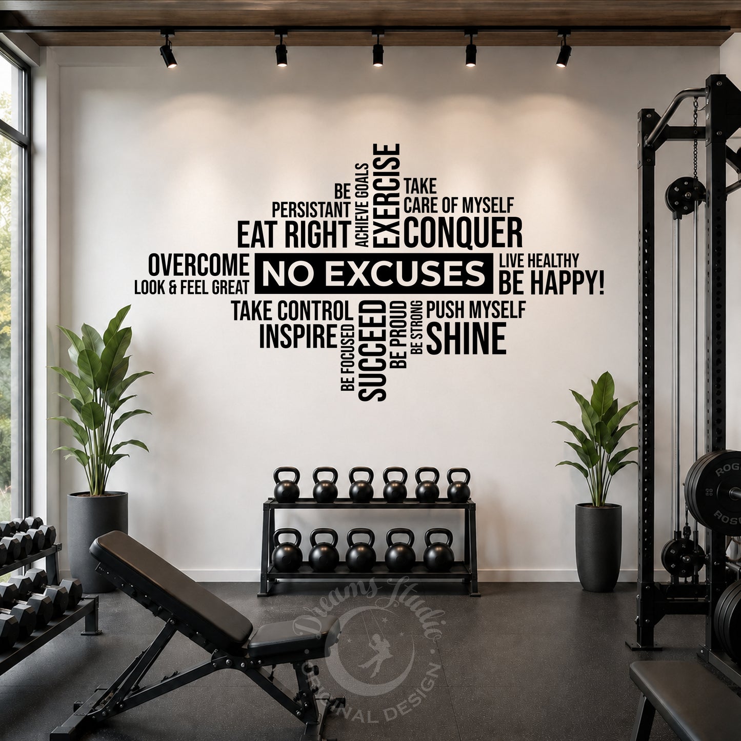 Gym Wall Vinyl Decal Word Cloud "No Excuses"