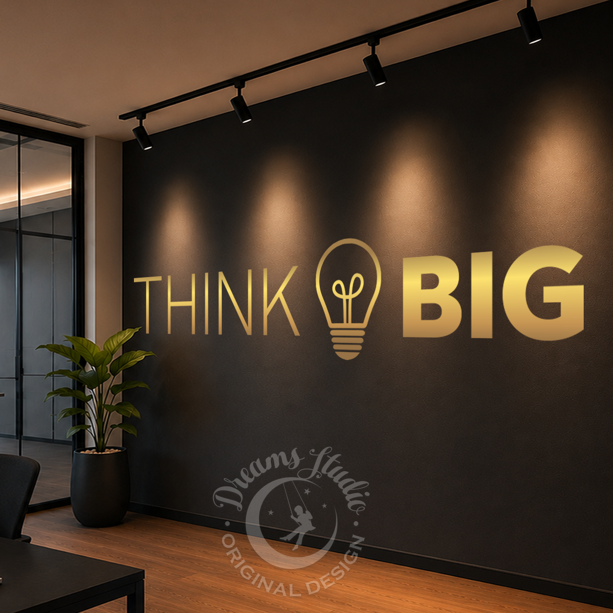 Inspirational Office Wall Vinyl Decal, "Think Big" with Lightbulb