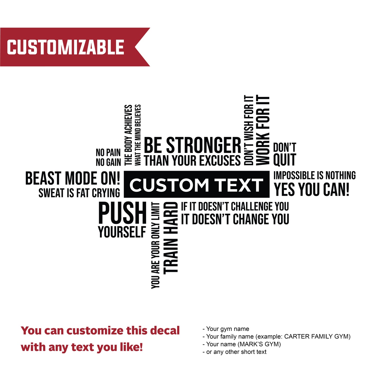Custom Text Gym Wall Decal - Motivational Fitness Quote Vinyl Art