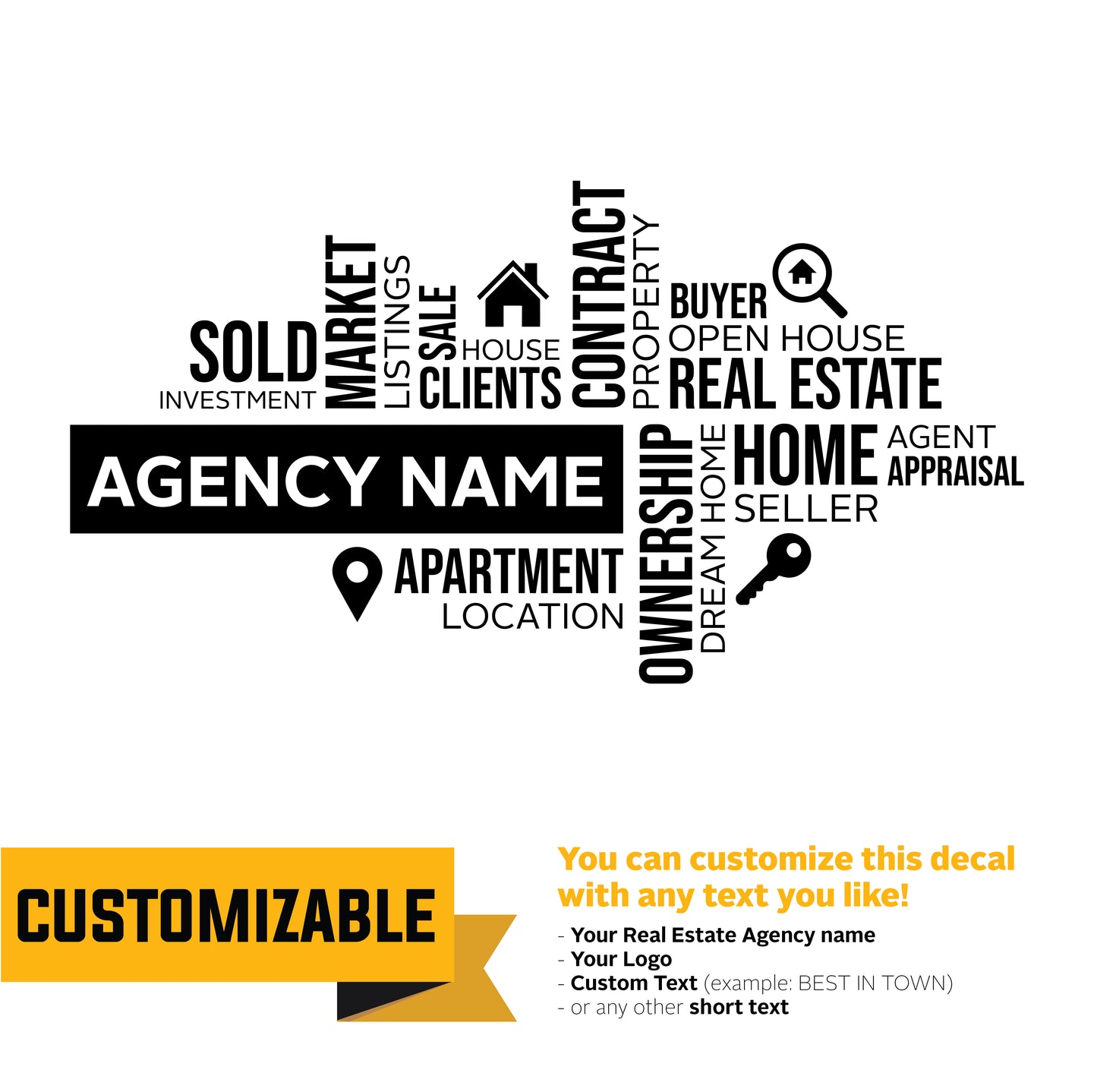 Real Estate Word Cloud Vinyl Wall Decal, Customizable Office Decor