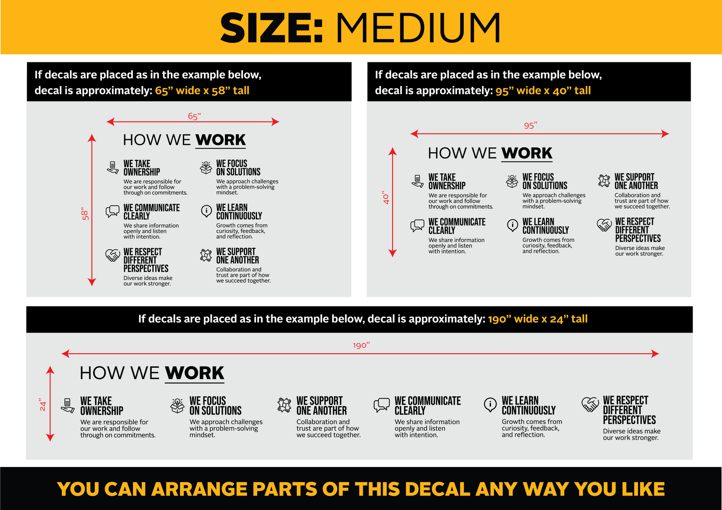 "How We Work" Wall Decal with Icons – Modern Company Principles, Office Culture Decor