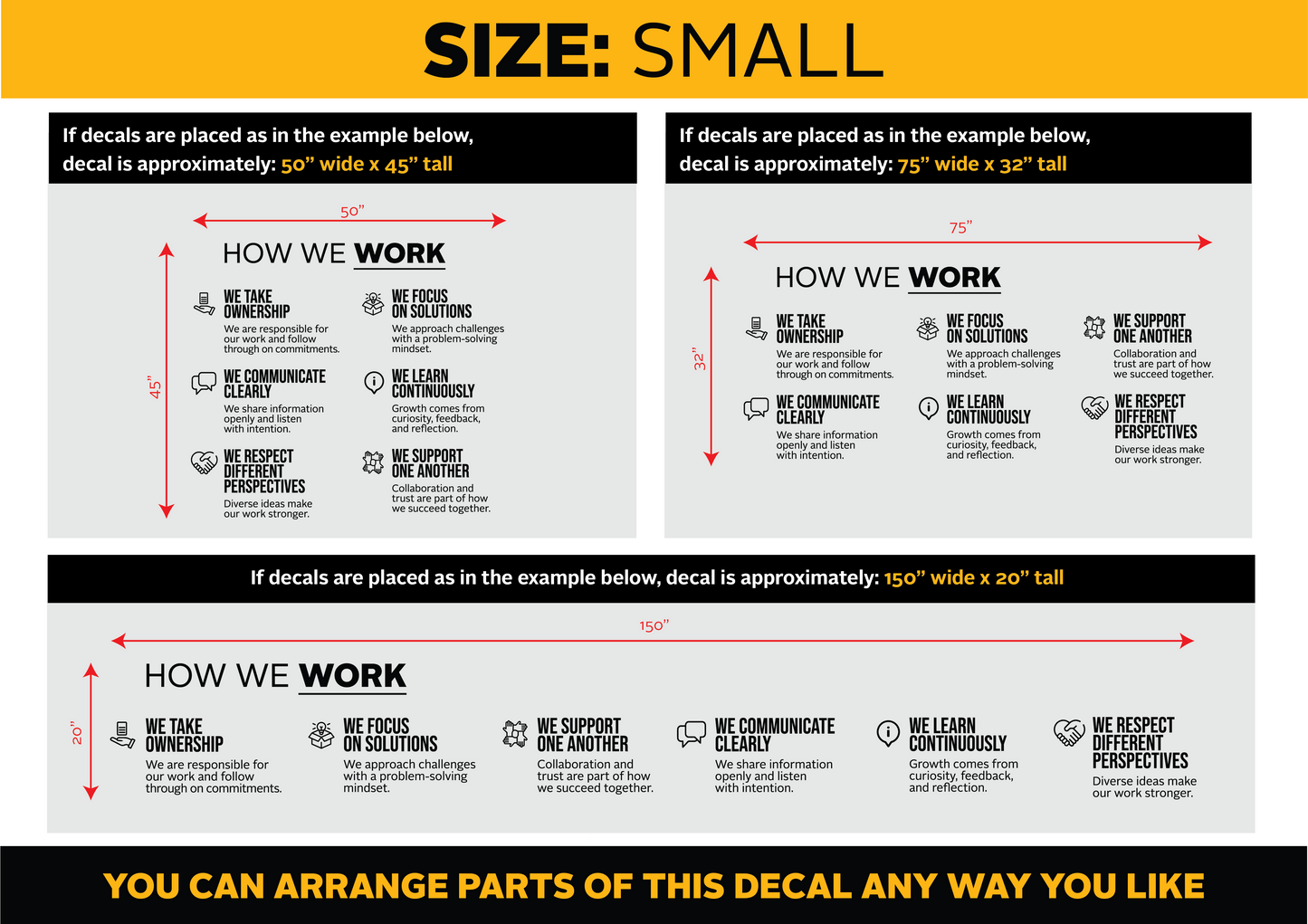 "How We Work" Wall Decal with Icons – Modern Company Principles, Office Culture Decor