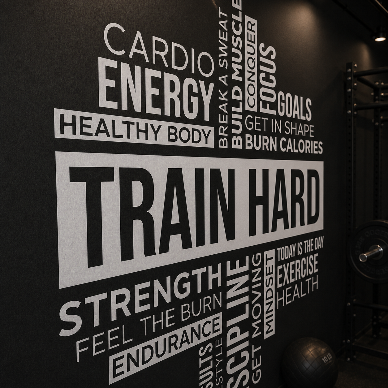 "Train Hard" Word Cloud Gym Wall Decal, Motivational Fitness Wall Sticker, Workout Quote Decor