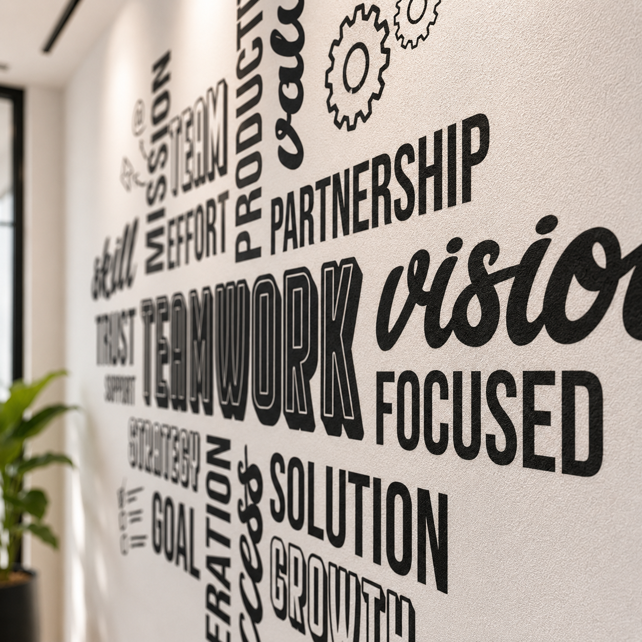 Wall Vinyl Decal TEAMWORK, motivational, inspirational, values, word cloud