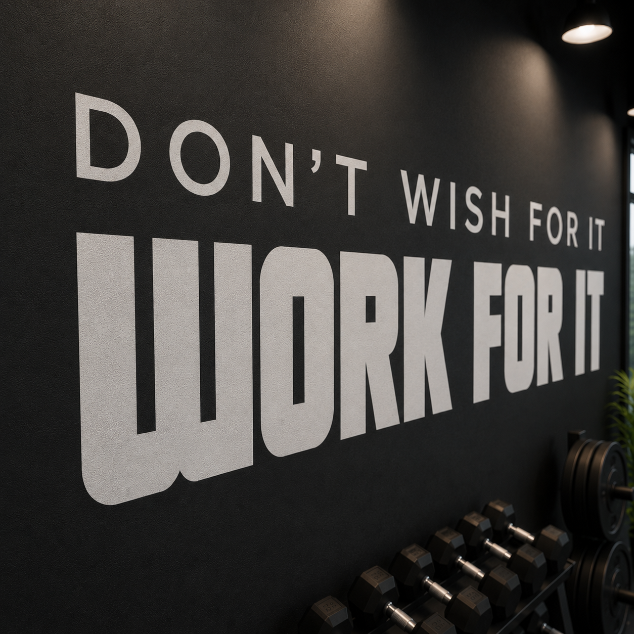 Gym Wall Decal "Don't wish for it, work for it" Motivational Vinyl Quote
