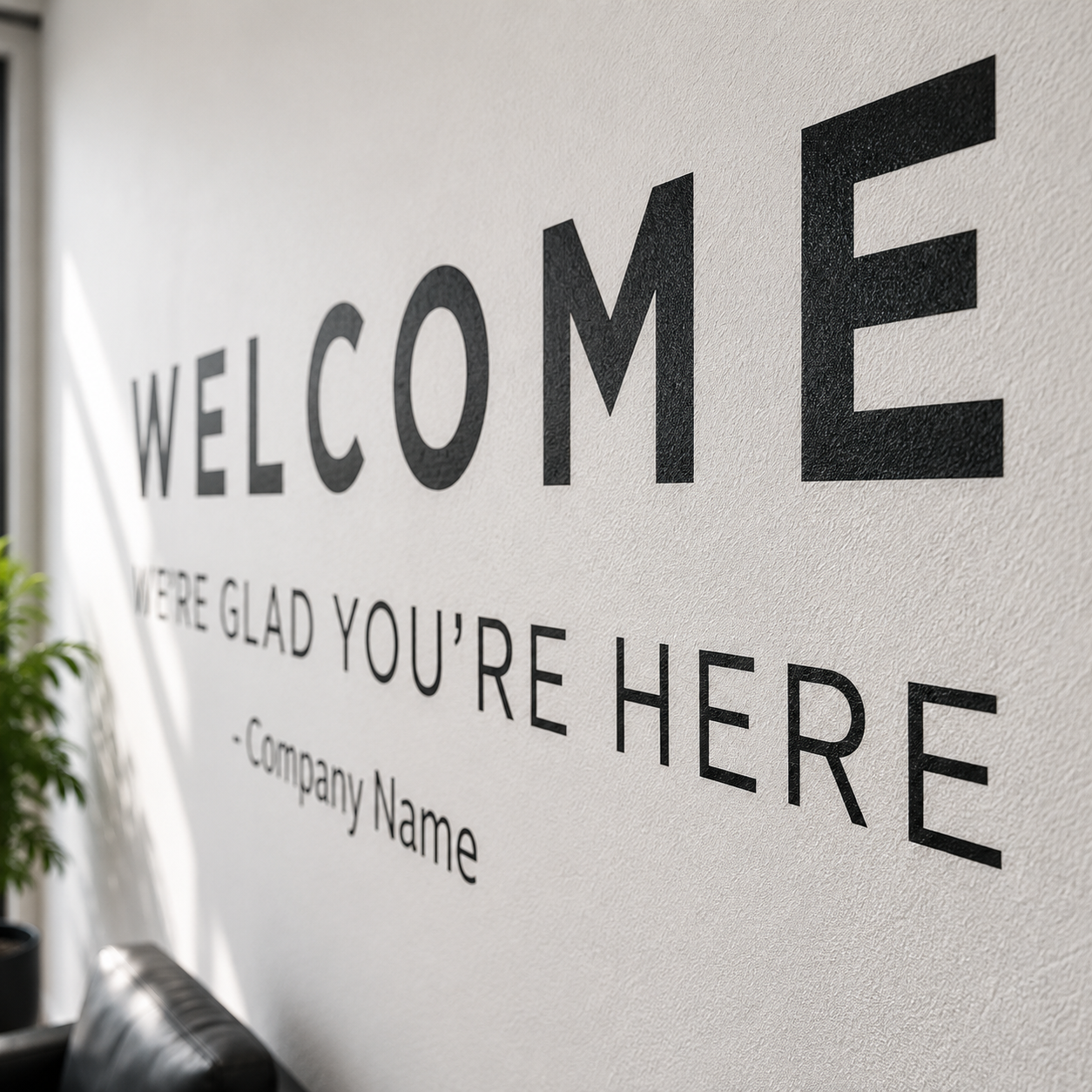 WELCOME Wall Decal, Modern Reception Sign with Custom Company Name