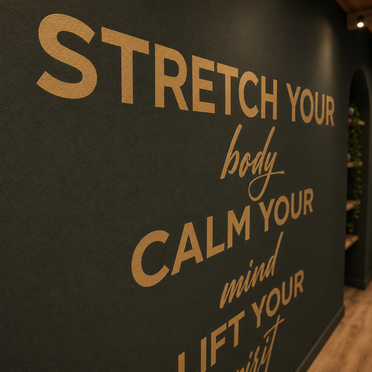 "Stretch Your Body, Calm Your Mind, Lift Your Spirit" Wall Decal - Wellness & Yoga Studio Decor