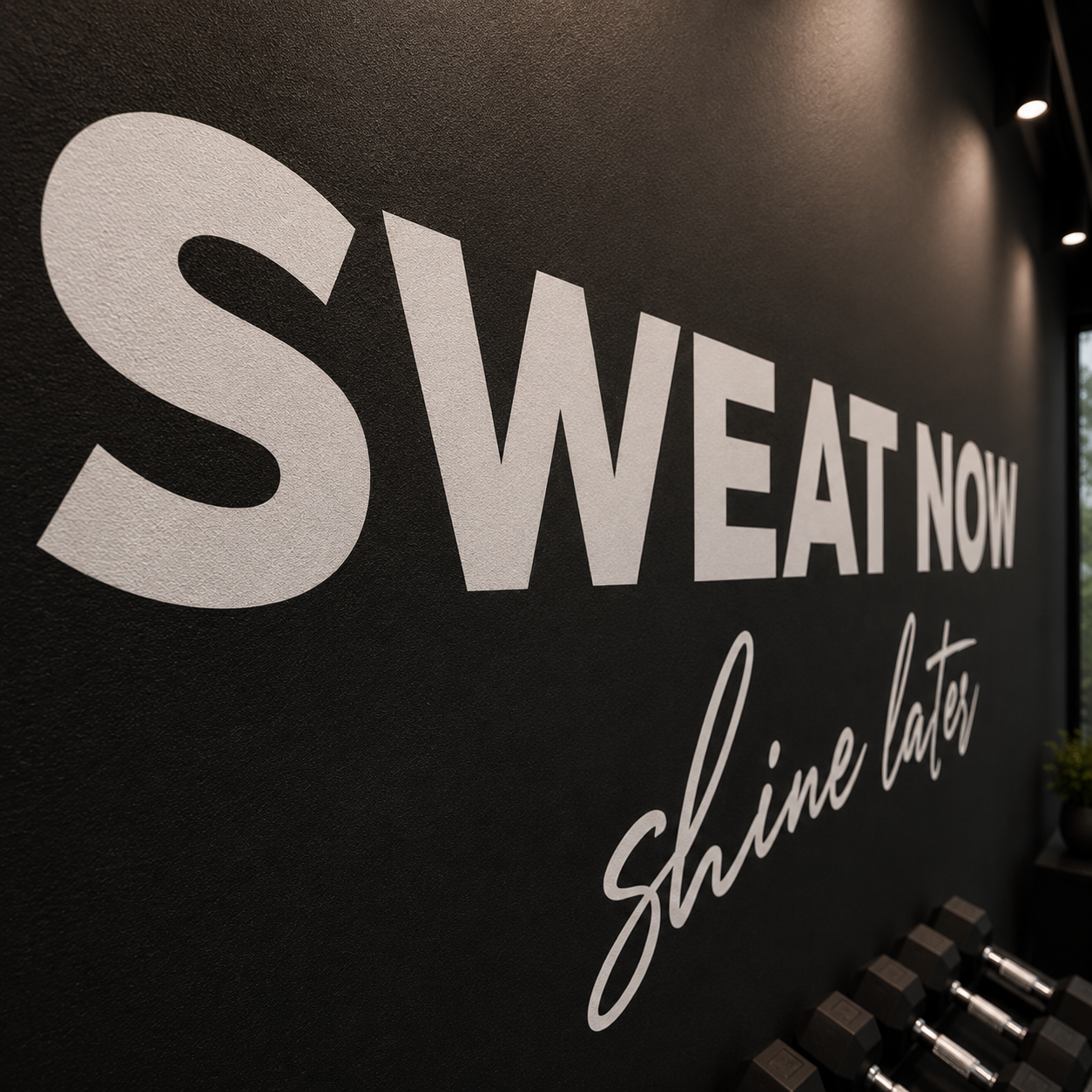 Gym Wall Vinyl Decal - "Sweat Now, Shine Later" Motivational Quote