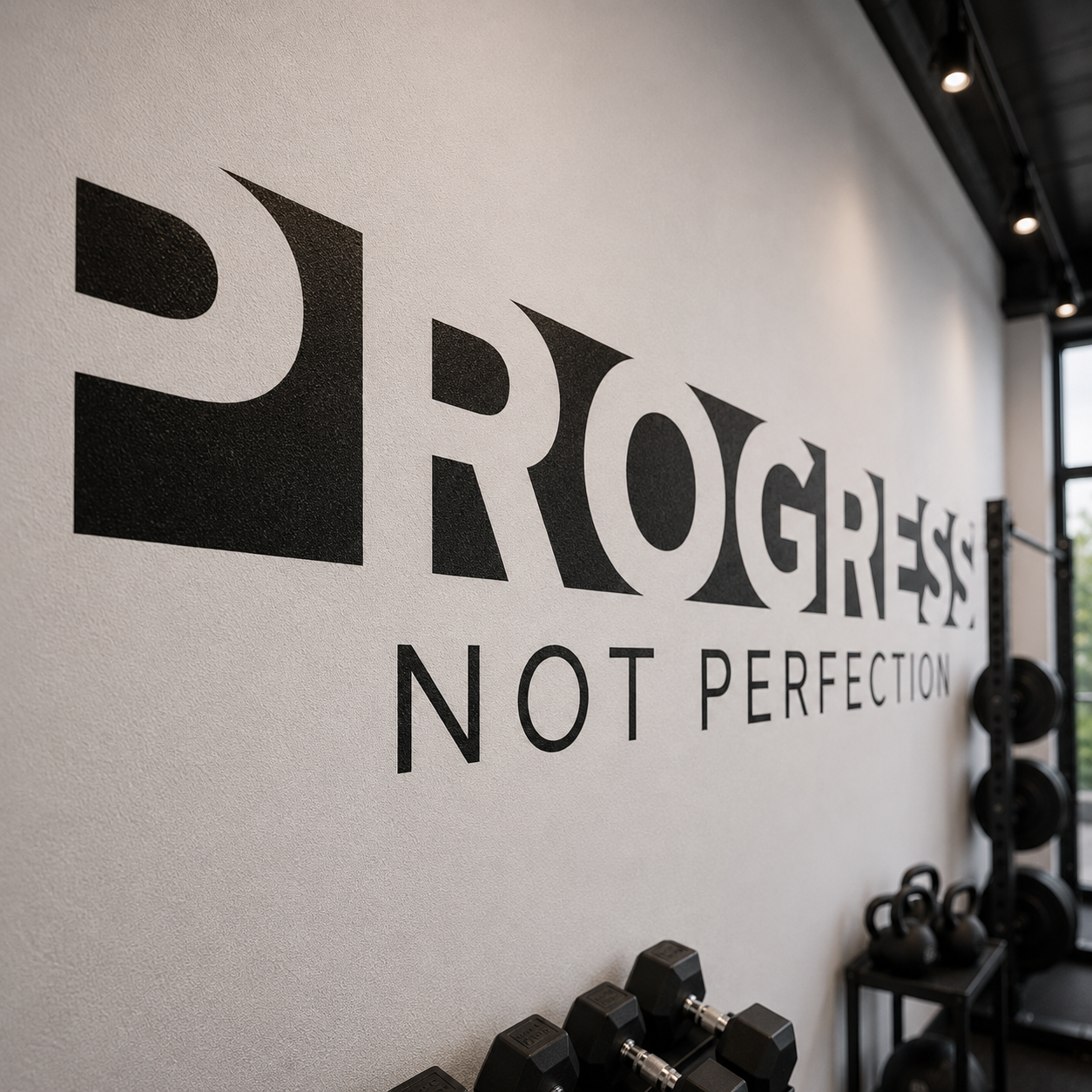 Gym Wall Decal "Progress Not Perfection" Motivational Vinyl Quote
