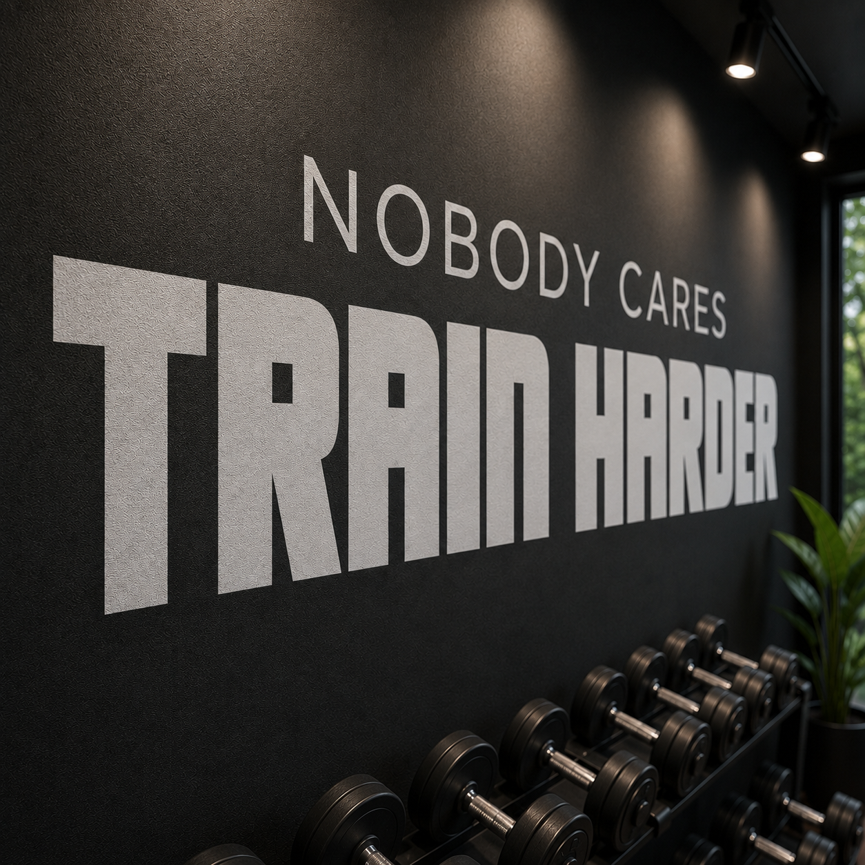 Gym Wall Vinyl Decal - "Nobody Cares, Train Harder" Motivational Quote