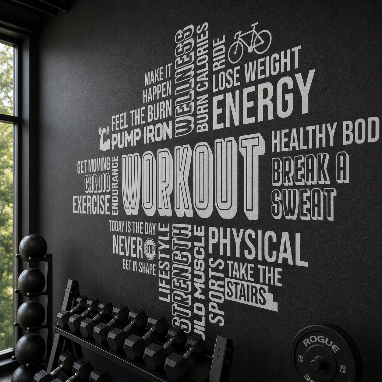 Workout Word Cloud Vinyl Wall Decal - Gym Motivation