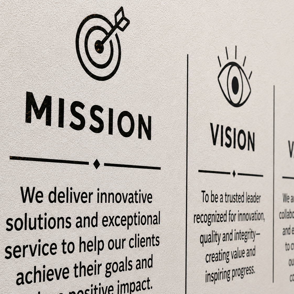 Custom Mission Vision Values Wall Decal, Office Wall Decor, Business Sign