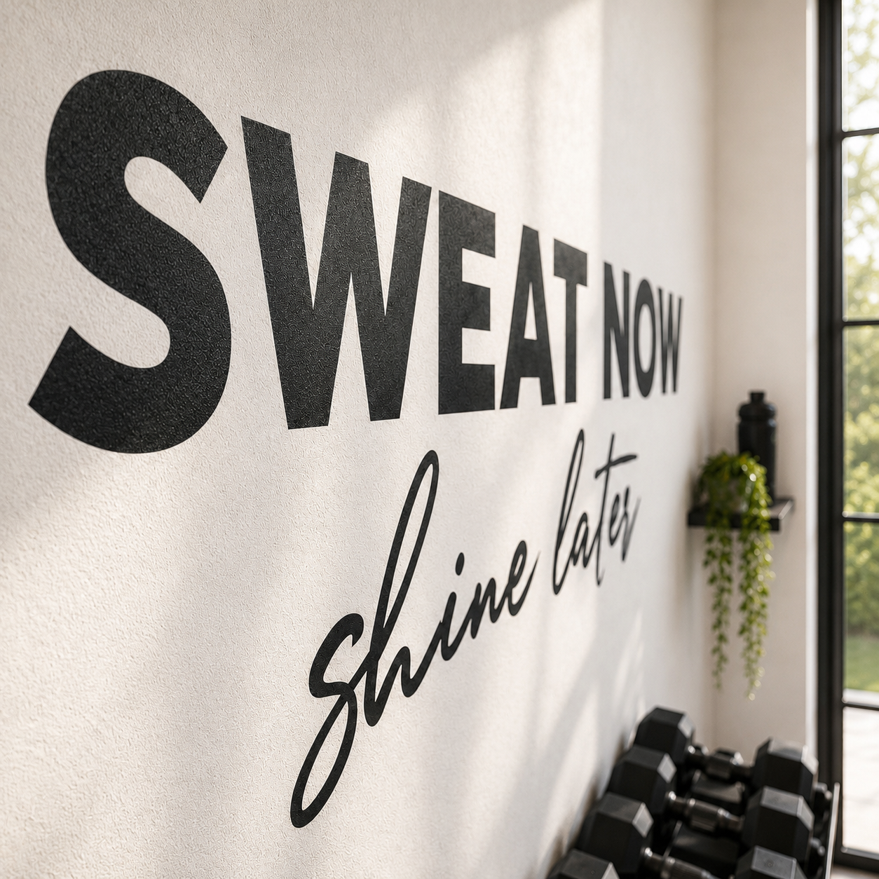 Gym Wall Vinyl Decal - "Sweat Now, Shine Later" Motivational Quote