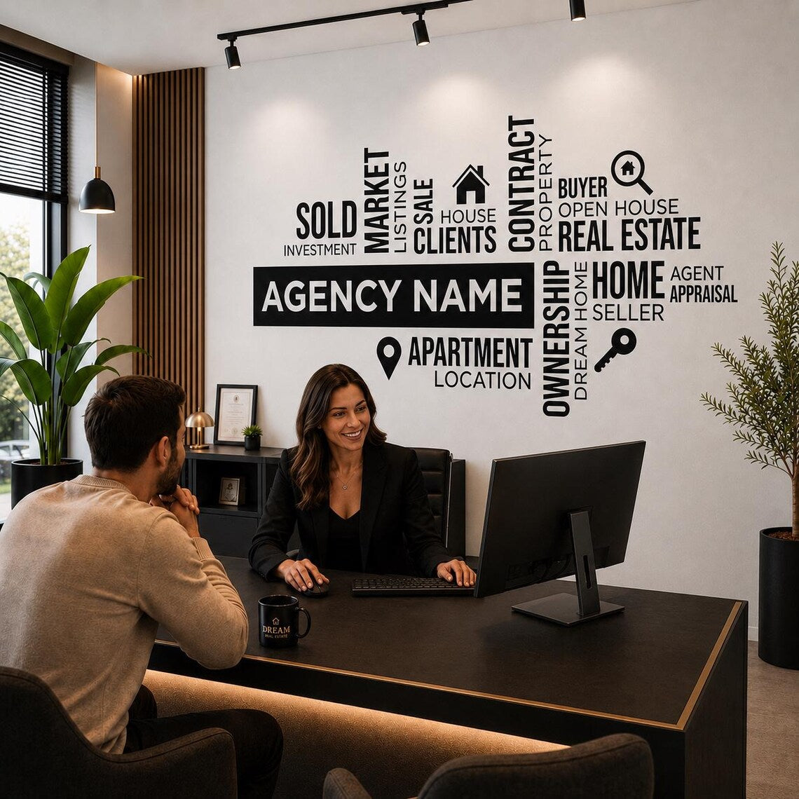 Real Estate Word Cloud Vinyl Wall Decal, Customizable Office Decor